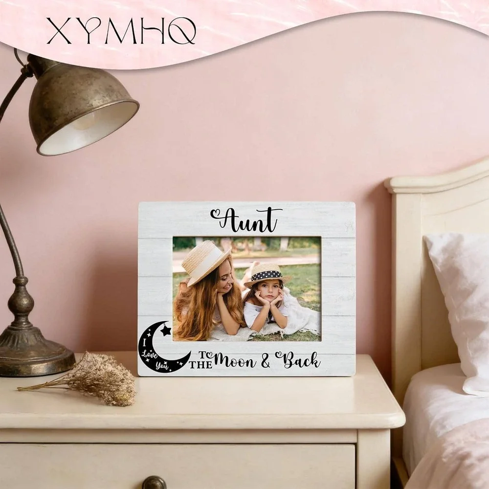 XYMHQ Aunt I Love You To The Moon‎ & Back Wood Picture Frame 5x7 White Rustic